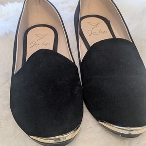 Joie Love Black Suede Slip-On Loafers Gold Toe Cap Flats EU 38